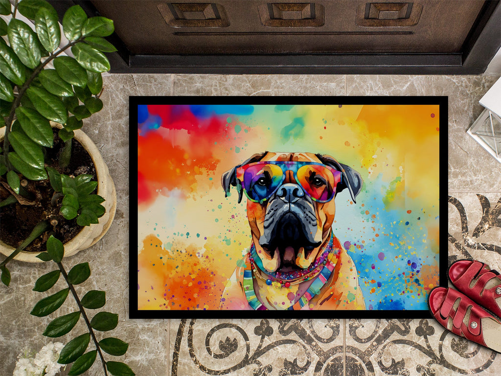 Bullmastiff Hippie Dawg Doormat Indoor Outdoor 24H X 36W Front Door Mat Rugs for Entryway, Non Slip Washable Low Pile,