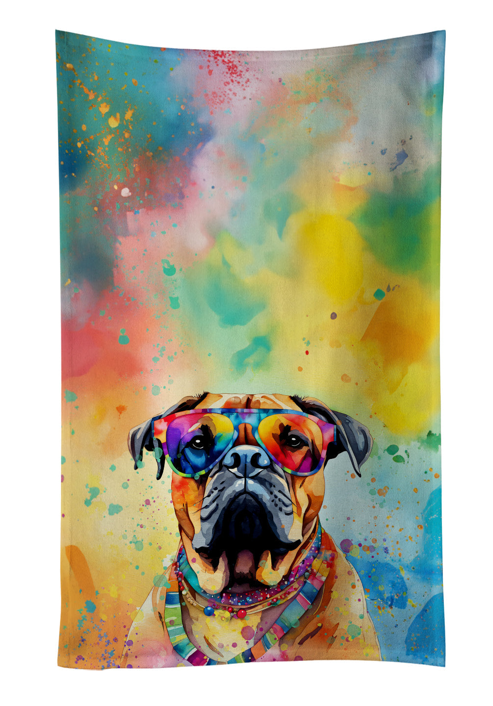 Bullmastiff Hippie Dawg Kitchen Towel Velour Plush Front and Cotton Loop Back Machine Washable