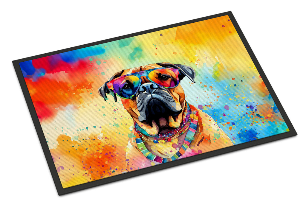 Bullmastiff Hippie Dawg Doormat Indoor Outdoor 18H X 27W Front Door Mat Rugs for Entryway, Non Slip Washable