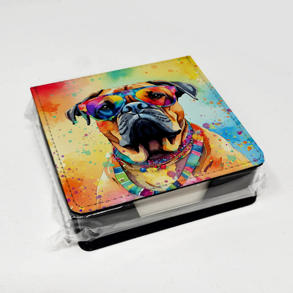 Bullmastiff Hippie Dawg PU Leather Note Paper Holder with Artist-Designed Cover, Desk Accessory, Office Gift