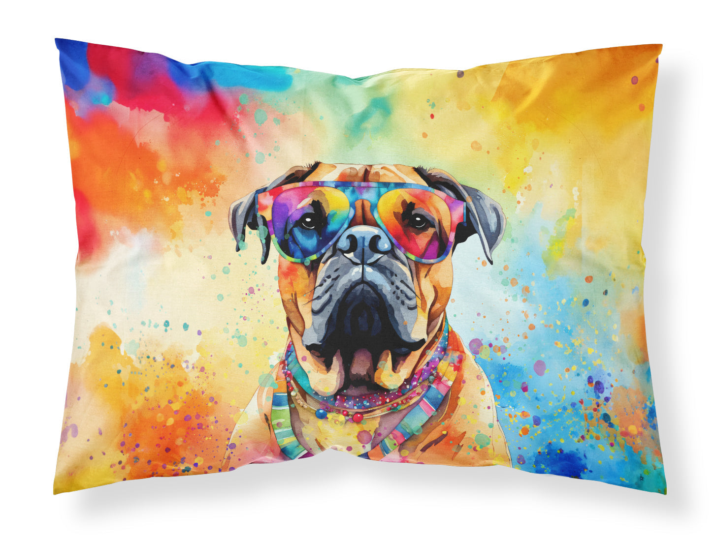 Bullmastiff Hippie Dawg Standard Pillowcase Lightweight Super Soft Easy Care Decorative Artwork Pillowcase, Standard