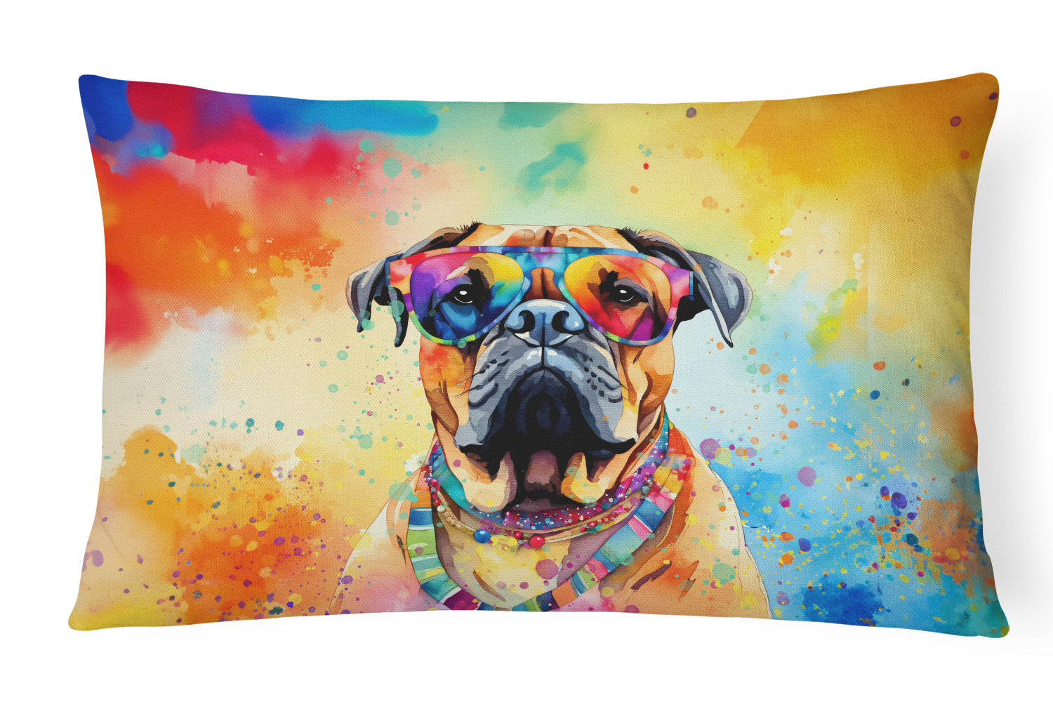 Bullmastiff Hippie Dawg Decorative Throw Pillow 12x16 Indoor Outdoor Accent Cushion, Fabric Cover with Insert for Sofa, Bed, Porch & Living Room