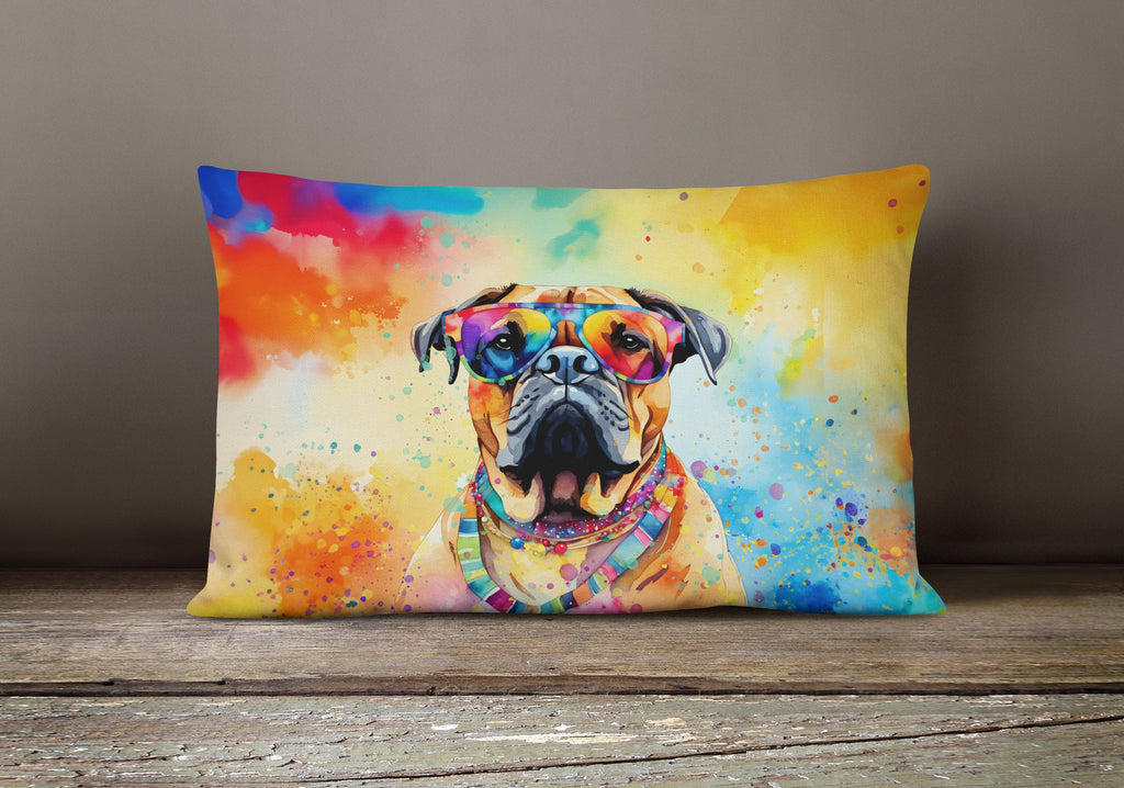 Bullmastiff Hippie Dawg Decorative Throw Pillow 12x16 Indoor Outdoor Accent Cushion, Fabric Cover with Insert for Sofa, Bed, Porch & Living Room