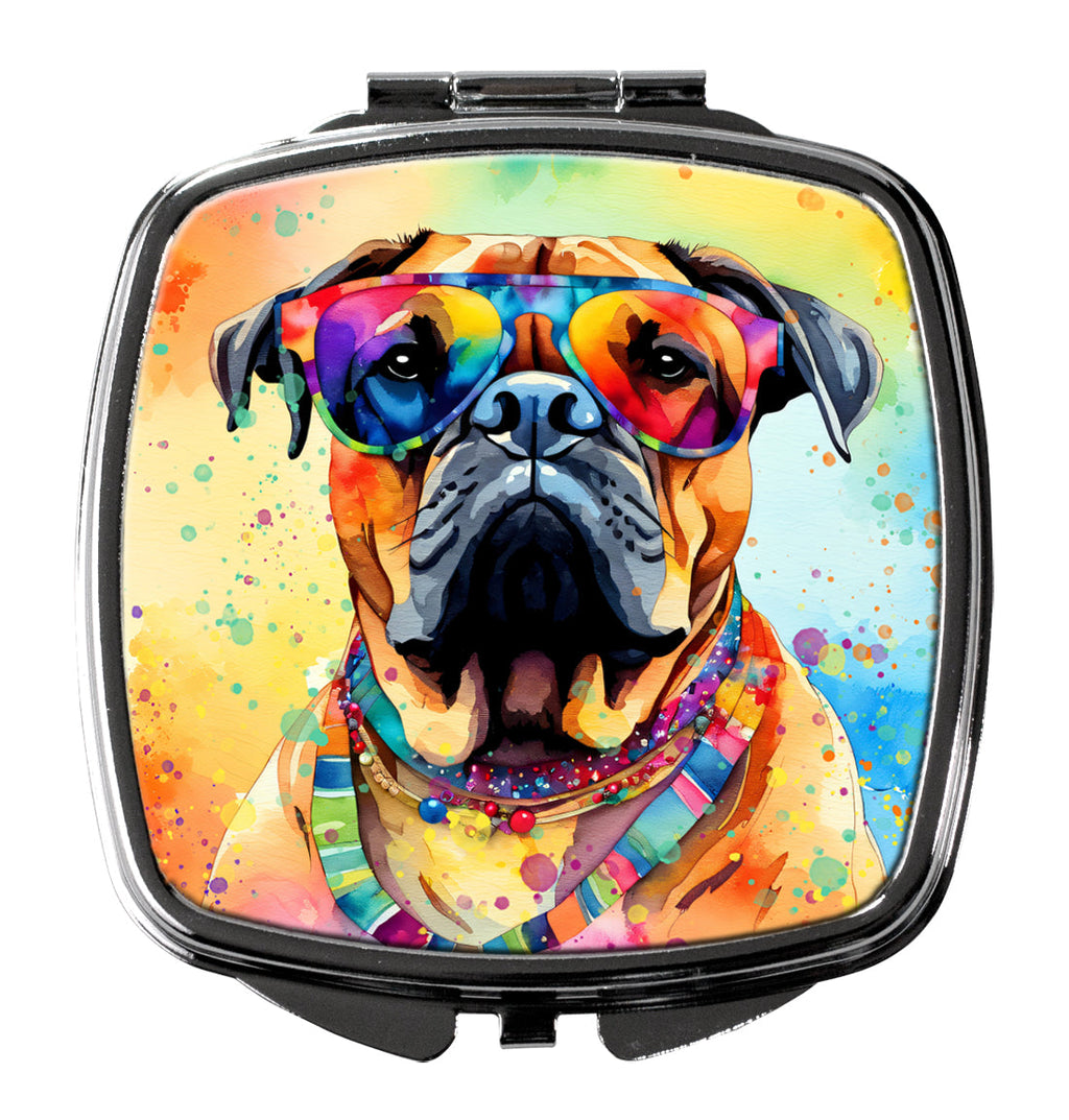 Bullmastiff Hippie Dawg Compact Mirror Decorative Travel Makeup Mirror for Women Girls Gifts Pocket Makeup Mirror Folding Handheld