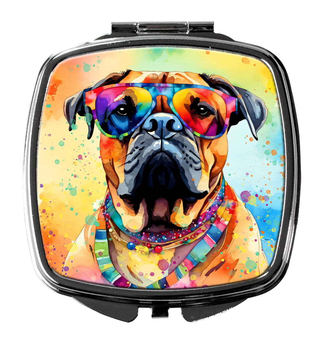 Bullmastiff Hippie Dawg Compact Mirror Decorative Travel Makeup Mirror for Women Girls Gifts Pocket Makeup Mirror Folding Handheld