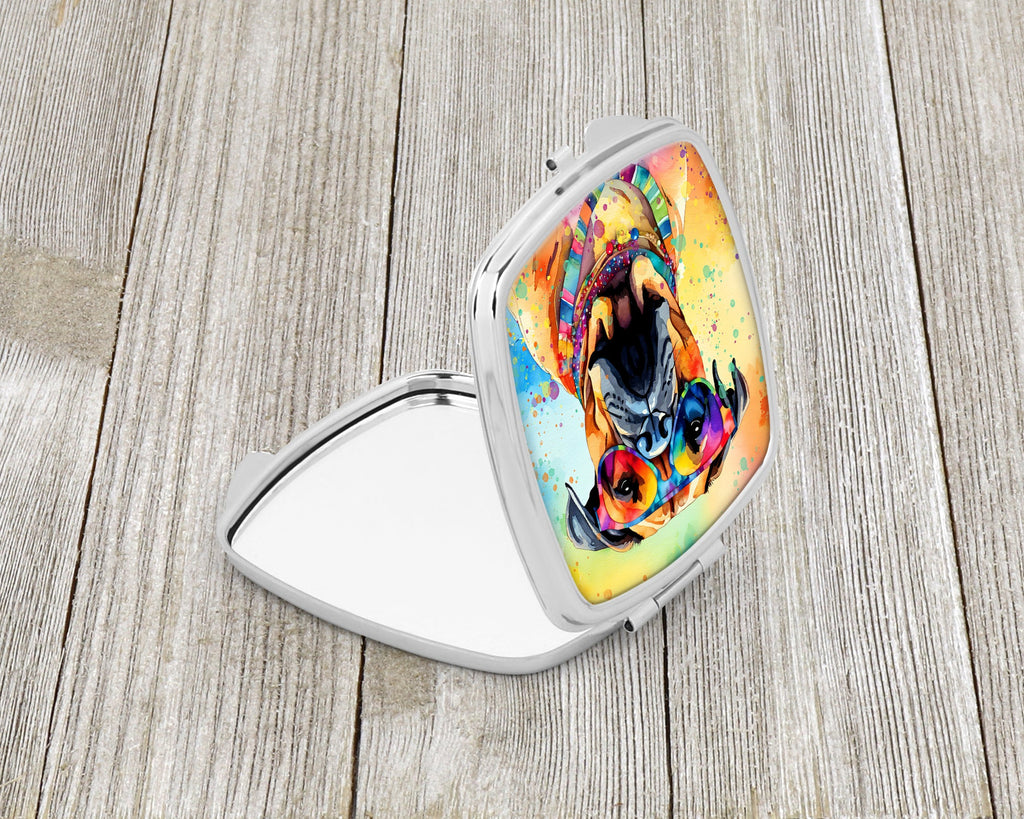 Bullmastiff Hippie Dawg Compact Mirror Decorative Travel Makeup Mirror for Women Girls Gifts Pocket Makeup Mirror Folding Handheld