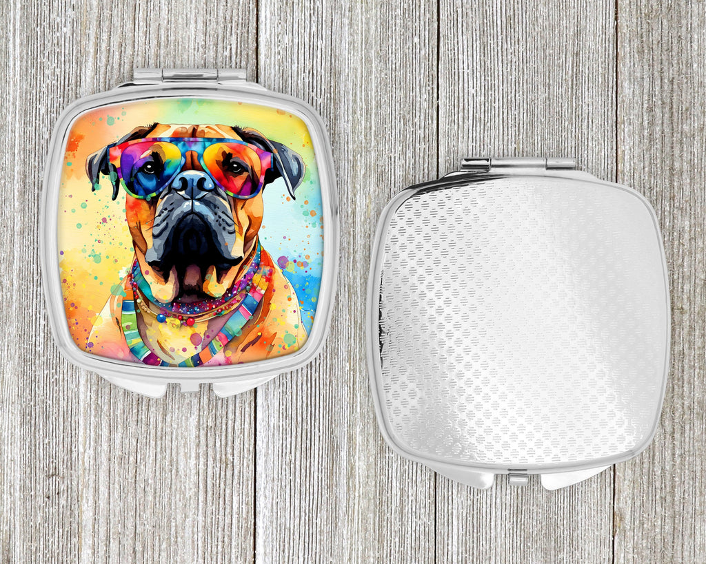Bullmastiff Hippie Dawg Compact Mirror Decorative Travel Makeup Mirror for Women Girls Gifts Pocket Makeup Mirror Folding Handheld