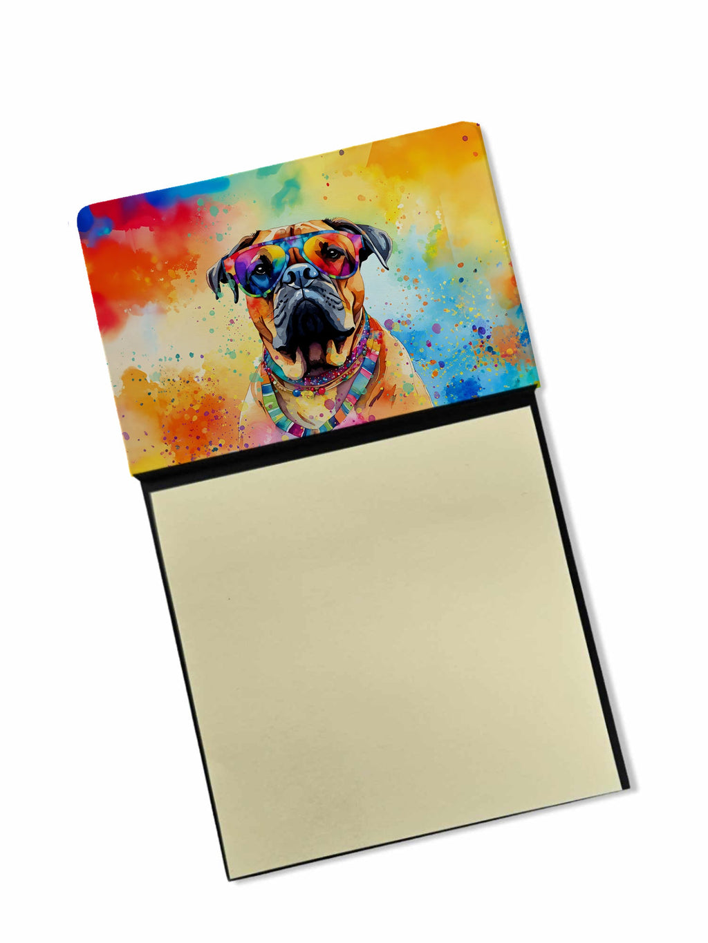 Bullmastiff Hippie Dawg Watercolor Sticky Note Holder Refillable Dispenser Desk Accessory 3x3 Pad Gift