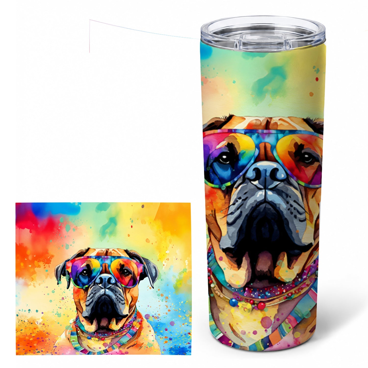 Bullmastiff Hippie Dawg Stainless Steel Skinny Tumbler 20 oz Vacuum Double Walled Reusable Insulated Travel Cup