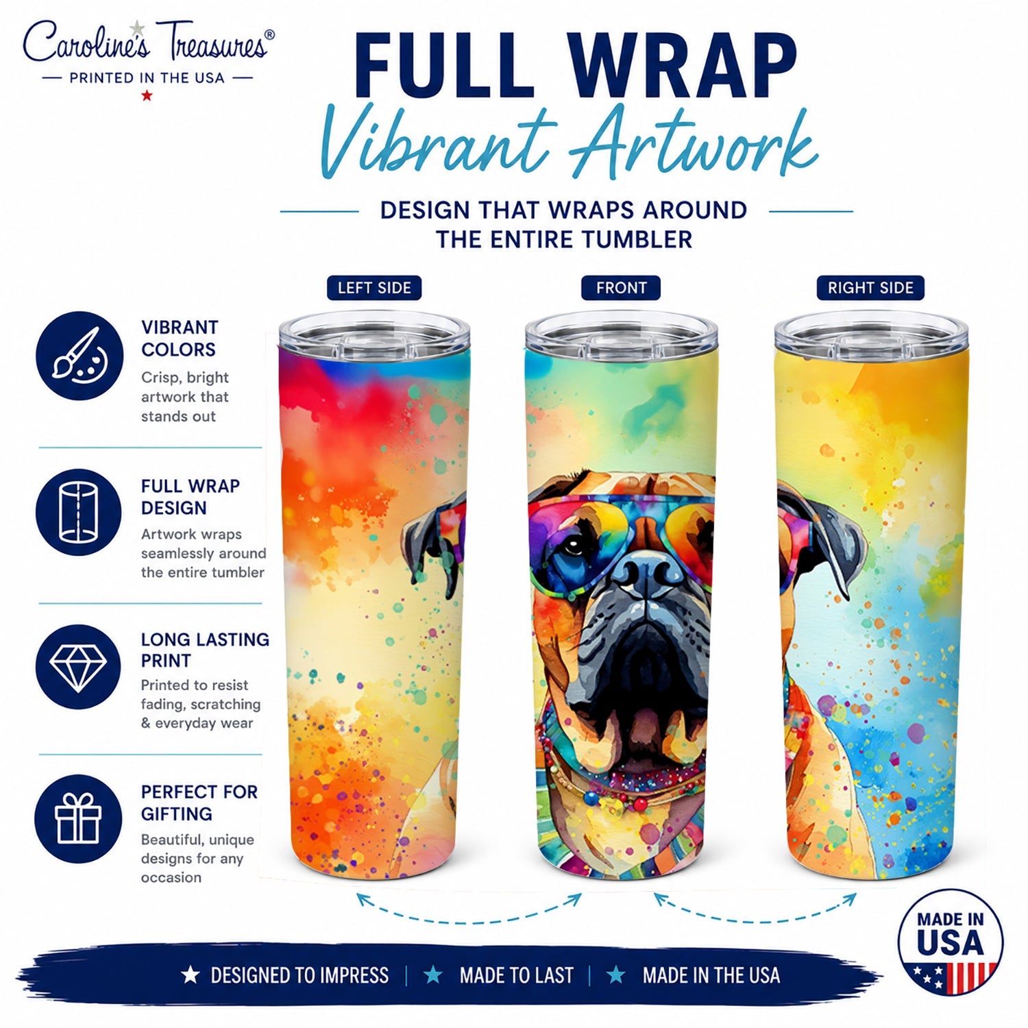 Bullmastiff Hippie Dawg Stainless Steel Skinny Tumbler 20 oz Vacuum Double Walled Reusable Insulated Travel Cup