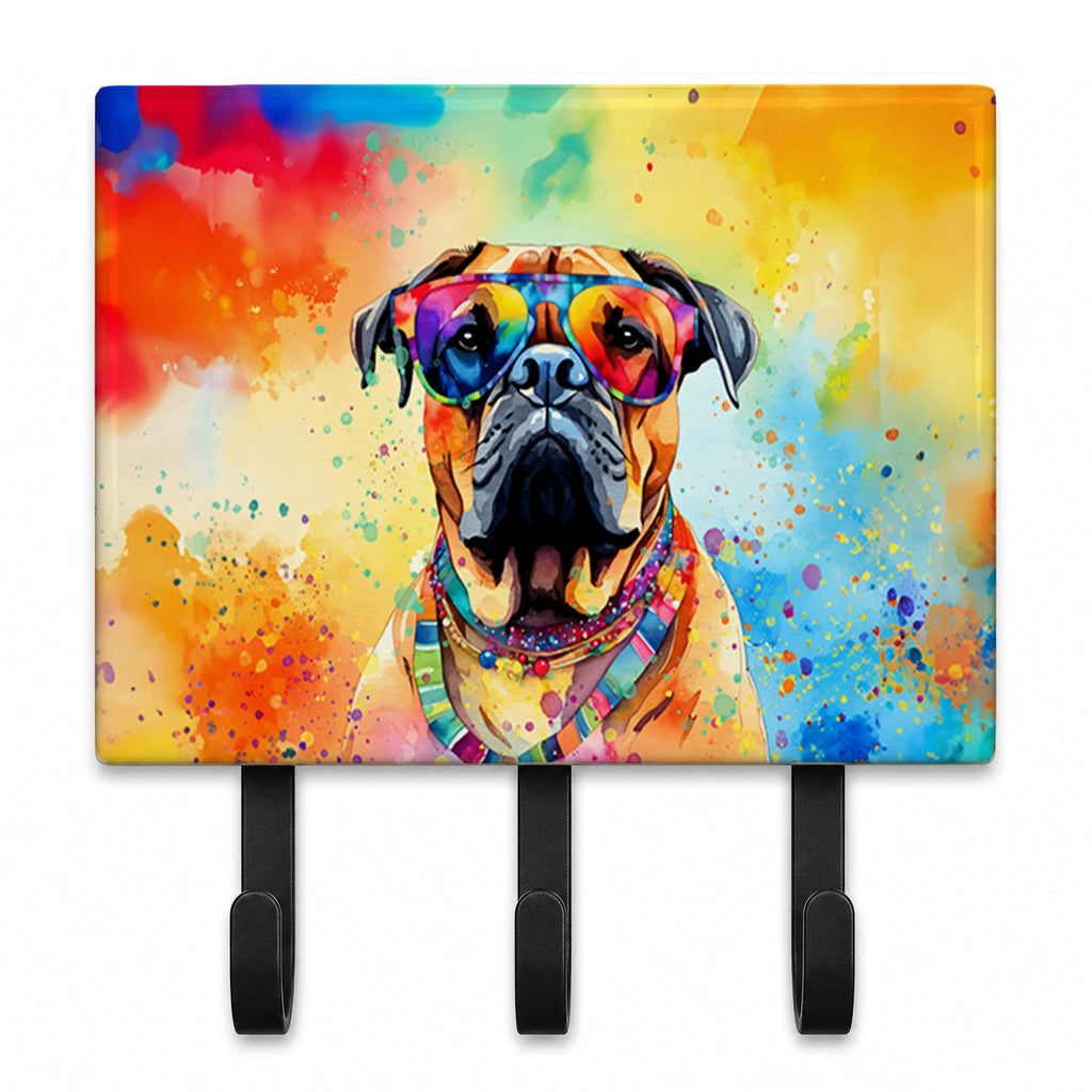 Bullmastiff Hippie Dawg Leash or Key Holder Wall Hooks, Coat Rack Wall Mount, for Hanging Keys, Towels, Aprons, Leashes