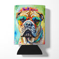Bullmastiff Hippie Dawg Can or Bottle Hugger Cooler Sleeve for Standard 12 oz Cans, Insulated Foam Beer & Soda Can Hugger Reusable