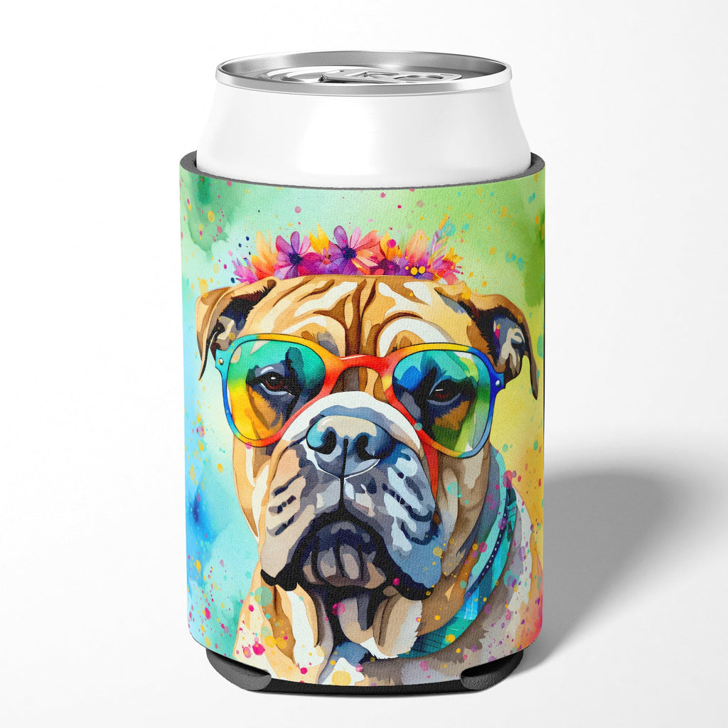 Bullmastiff Hippie Dawg Can or Bottle Hugger Cooler Sleeve for Standard 12 oz Cans, Insulated Foam Beer & Soda Can Hugger Reusable