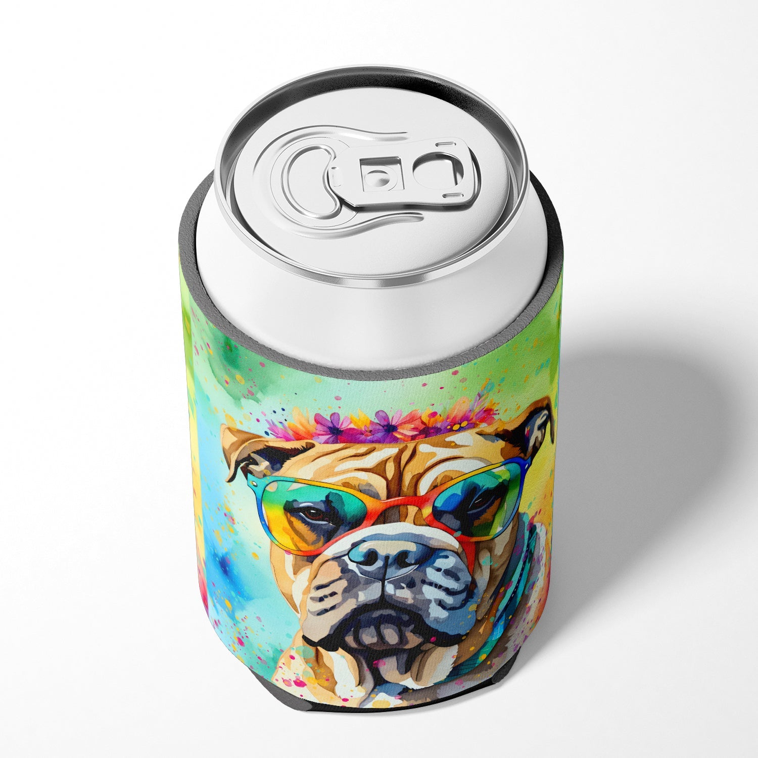 Bullmastiff Hippie Dawg Can or Bottle Hugger Cooler Sleeve for Standard 12 oz Cans, Insulated Foam Beer & Soda Can Hugger Reusable