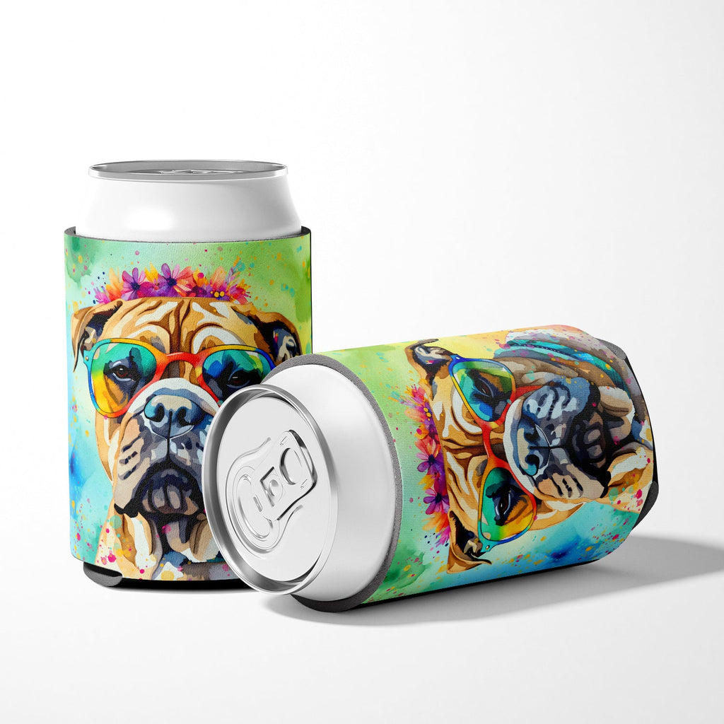 Bullmastiff Hippie Dawg Can or Bottle Hugger Cooler Sleeve for Standard 12 oz Cans, Insulated Foam Beer & Soda Can Hugger Reusable