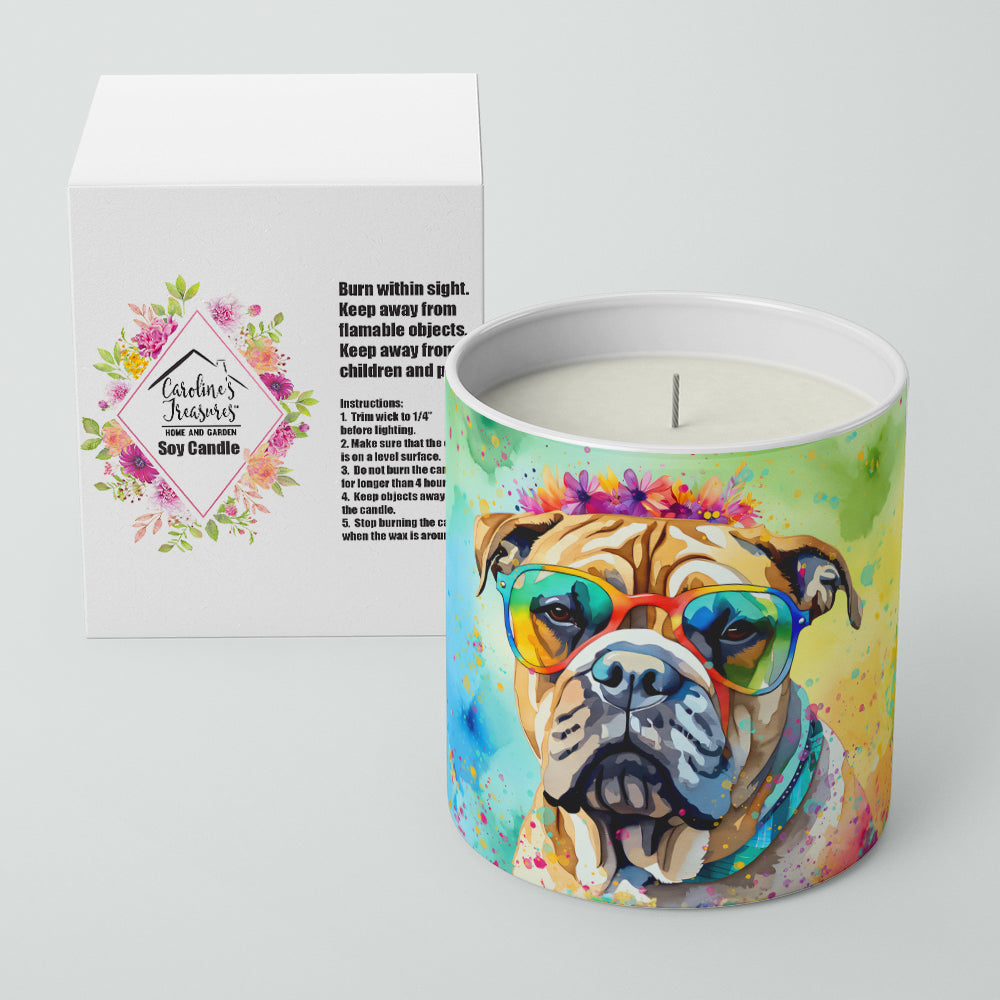 Bullmastiff Hippie Dawg Decorative Soy Candle Nature Soy Wax Essential Oil Home Decor Ideal for Bedroom Kitchen Bath Office Gift, 10 oz