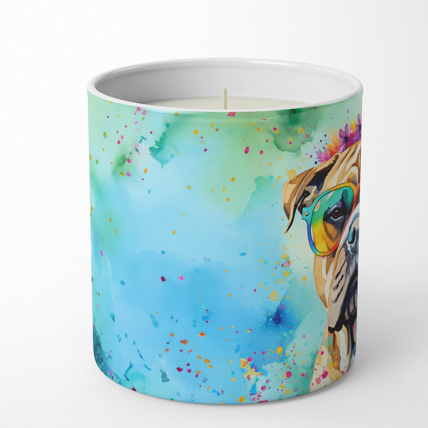 Bullmastiff Hippie Dawg Decorative Soy Candle Nature Soy Wax Essential Oil Home Decor Ideal for Bedroom Kitchen Bath Office Gift, 10 oz