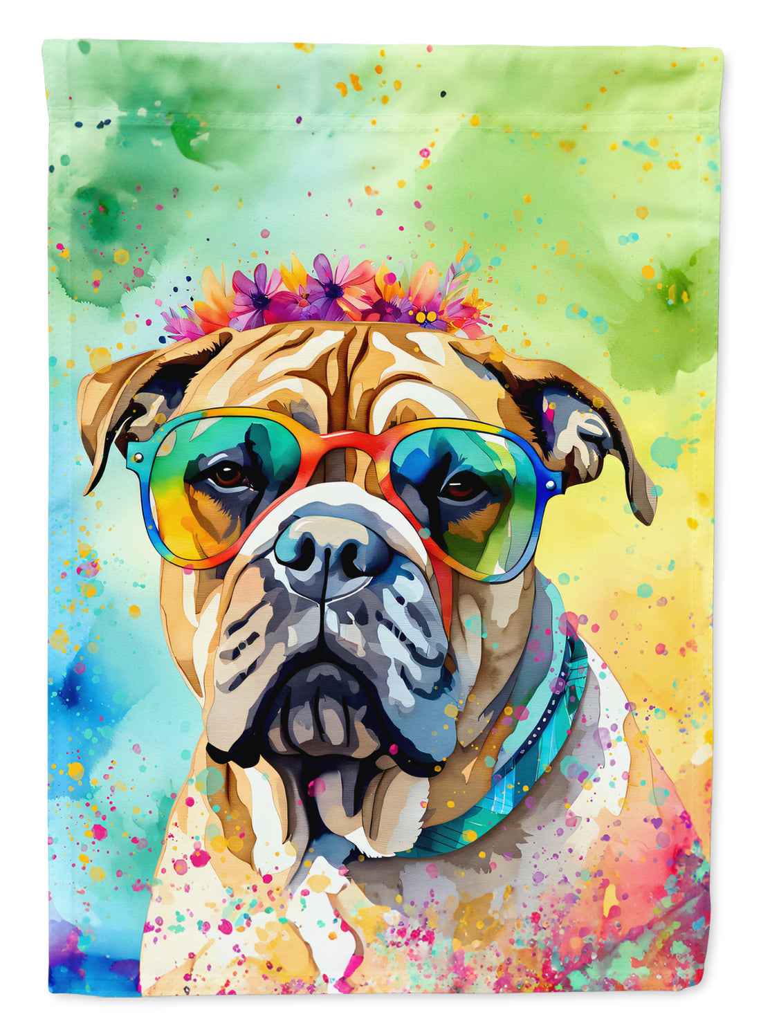 Bullmastiff Hippie Dawg House Flag 28x40 Porch Sleeve Pole Decorative Outside Yard Banner Artwork Wall Hanging, Polyester
