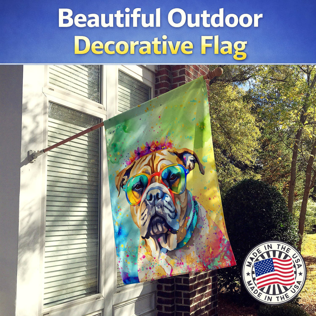 Bullmastiff Hippie Dawg House Flag 28x40 Porch Sleeve Pole Decorative Outside Yard Banner Artwork Wall Hanging, Polyester
