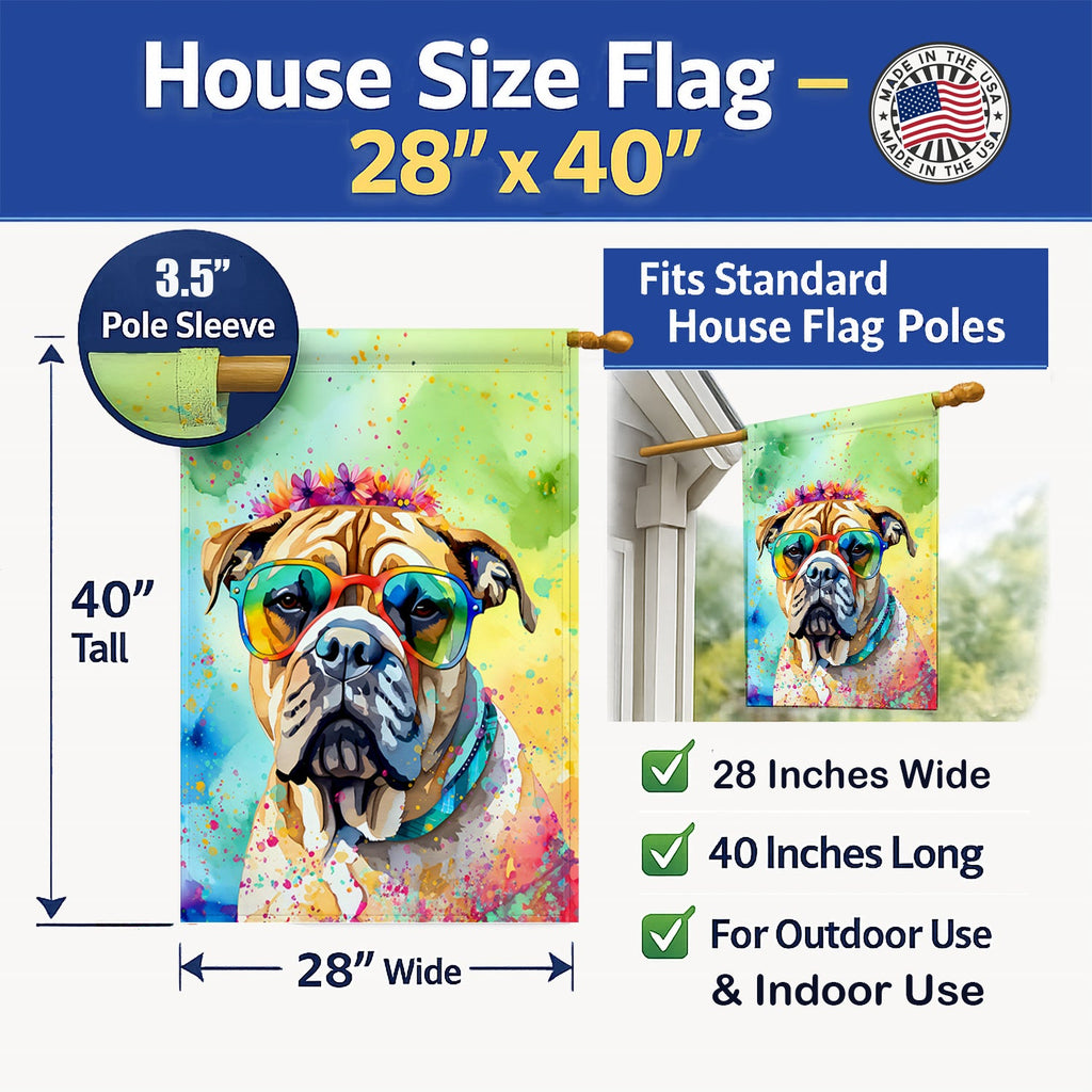 Bullmastiff Hippie Dawg House Flag 28x40 Porch Sleeve Pole Decorative Outside Yard Banner Artwork Wall Hanging, Polyester
