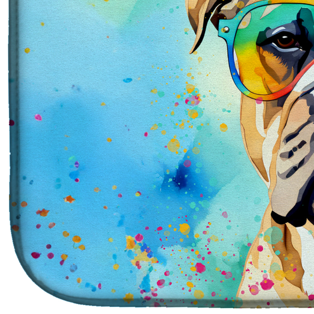 Bullmastiff Hippie Dawg Dish Drying Mat Absorbent Dish Drying Mat Pad for Kitchen Counter Dish Drainer Mat for Countertop, 14 x 21", Multicolor