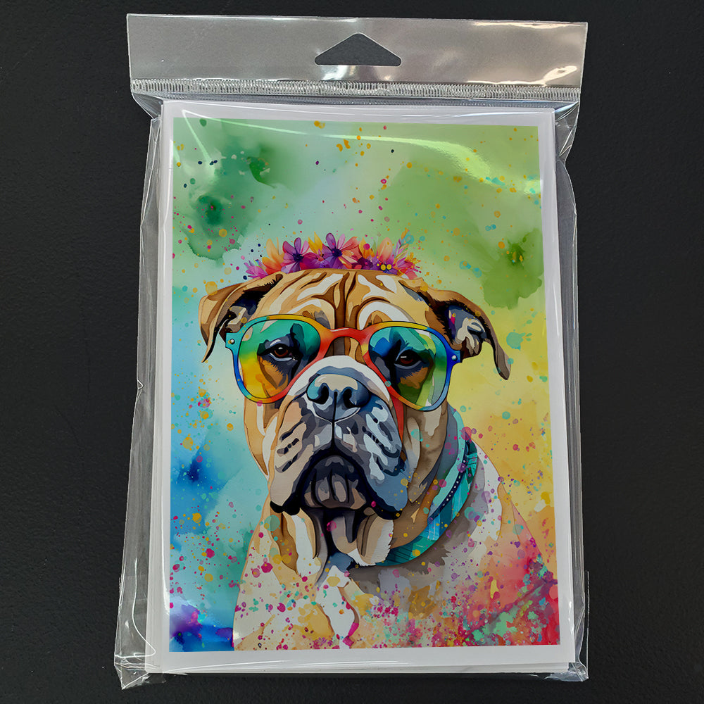 Bullmastiff Hippie Dawg Greeting Cards Pack of 8 Blank Cards with Envelopes Whimsical A7 Size 5x7