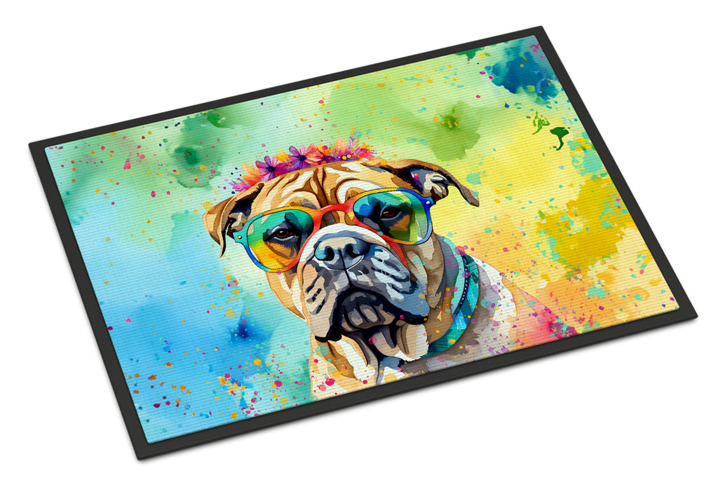 Bullmastiff Hippie Dawg Doormat Indoor Outdoor 24H X 36W Front Door Mat Rugs for Entryway, Non Slip Washable Low Pile,