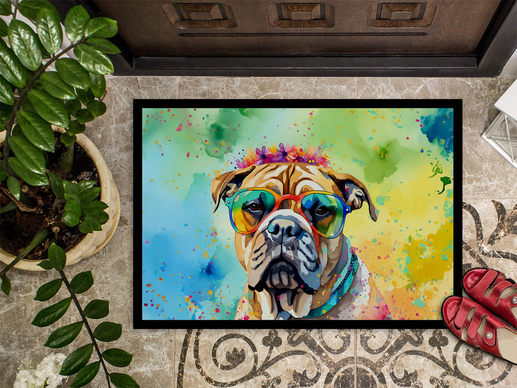 Bullmastiff Hippie Dawg Doormat Indoor Outdoor 24H X 36W Front Door Mat Rugs for Entryway, Non Slip Washable Low Pile,