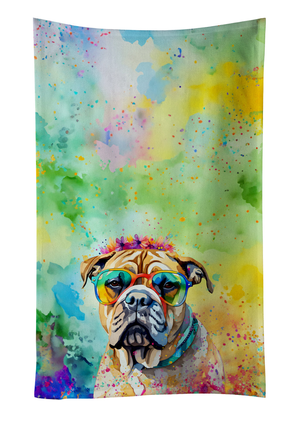 Bullmastiff Hippie Dawg Kitchen Towel Velour Plush Front and Cotton Loop Back Machine Washable
