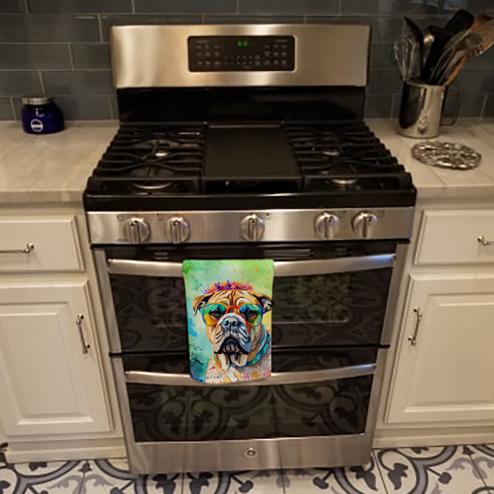 Bullmastiff Hippie Dawg Kitchen Towel Velour Plush Front and Cotton Loop Back Machine Washable