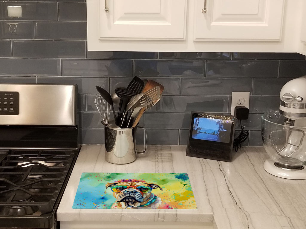 Bullmastiff Hippie Dawg Cutting Board Tempered Glass Kitchen Cutting Surface, Heat Resistant Chopping, Non-Slip Feet, Food Prep & Serving