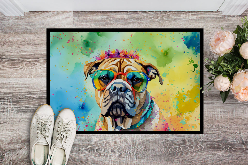 Bullmastiff Hippie Dawg Doormat Indoor Outdoor 18H X 27W Front Door Mat Rugs for Entryway, Non Slip Washable
