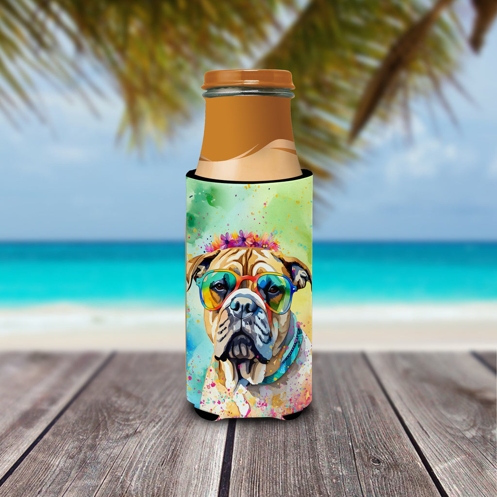 Bullmastiff Hippie Dawg Slim Can Hugger , Insulated Foam Hugger for 12 oz Slim Cans, Beer Bottles & Water Bottles, Printed in USA