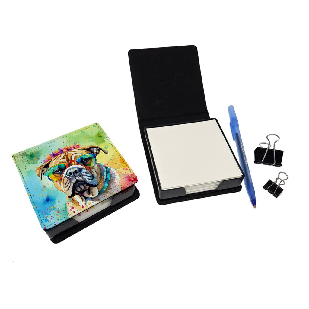 Bullmastiff Hippie Dawg PU Leather Note Paper Holder with Artist-Designed Cover, Desk Accessory, Office Gift