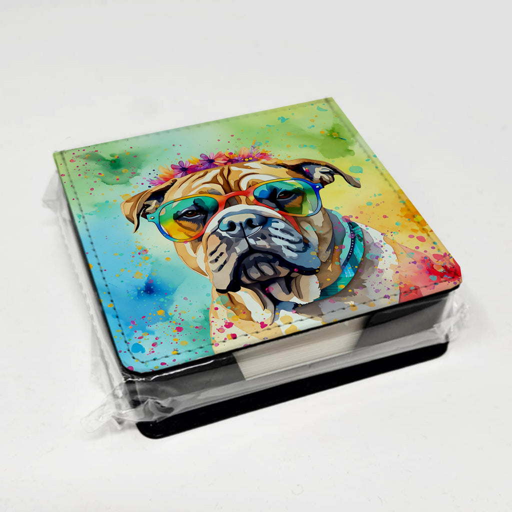 Bullmastiff Hippie Dawg PU Leather Note Paper Holder with Artist-Designed Cover, Desk Accessory, Office Gift