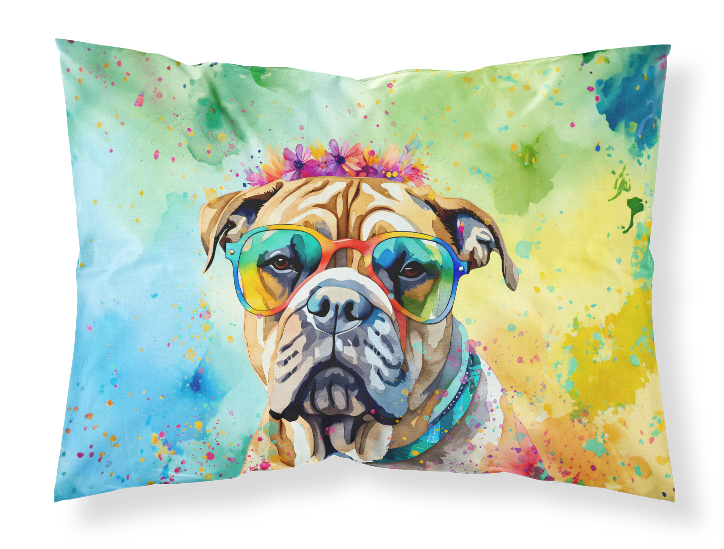 Bullmastiff Hippie Dawg Standard Pillowcase Lightweight Super Soft Easy Care Decorative Artwork Pillowcase, Standard
