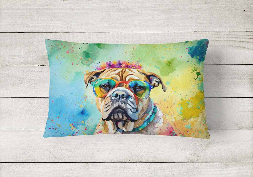 Bullmastiff Hippie Dawg Decorative Throw Pillow 12x16 Indoor Outdoor Accent Cushion, Fabric Cover with Insert for Sofa, Bed, Porch & Living Room