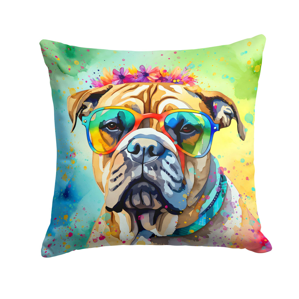 Bullmastiff Hippie Dawg Decorative Throw Pillow 18x18 Indoor Outdoor Accent Cushion, Fabric Cover with Insert for Sofa, Bed, Porch & Living Room