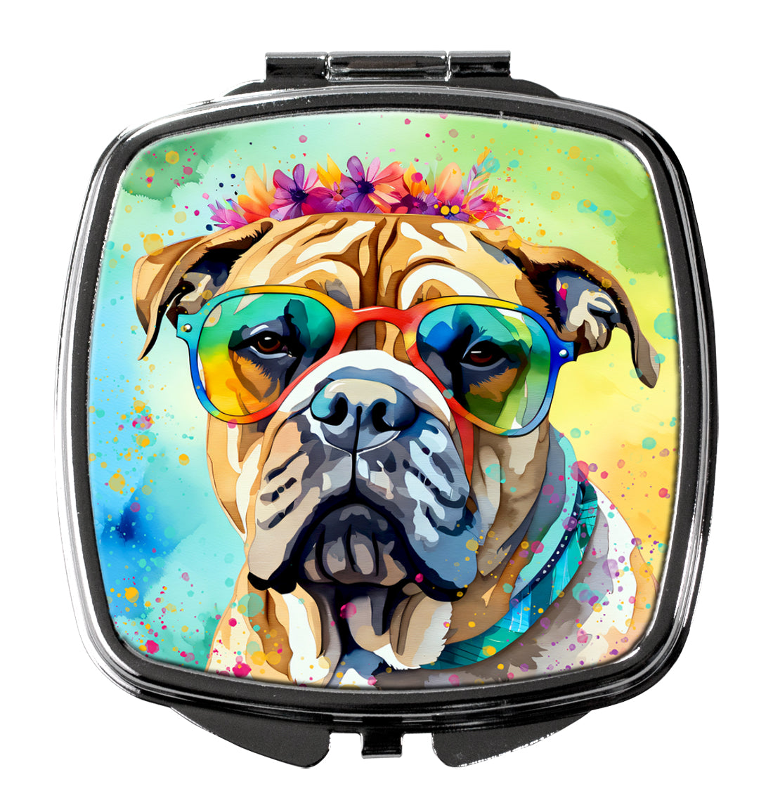 Bullmastiff Hippie Dawg Compact Mirror Decorative Travel Makeup Mirror for Women Girls Gifts Pocket Makeup Mirror Folding Handheld