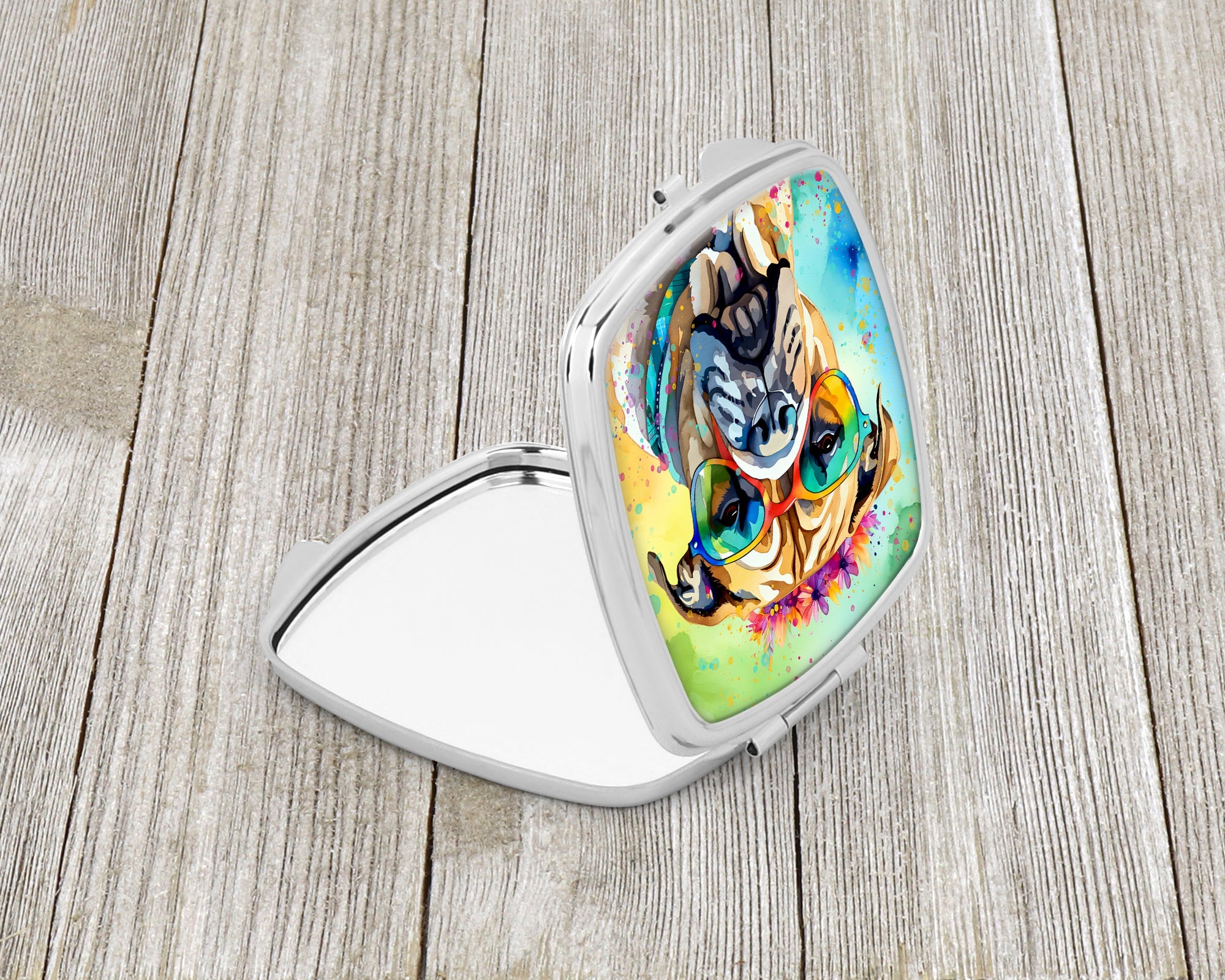 Bullmastiff Hippie Dawg Compact Mirror Decorative Travel Makeup Mirror for Women Girls Gifts Pocket Makeup Mirror Folding Handheld