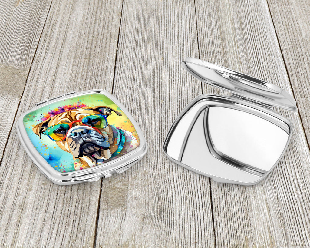 Bullmastiff Hippie Dawg Compact Mirror Decorative Travel Makeup Mirror for Women Girls Gifts Pocket Makeup Mirror Folding Handheld