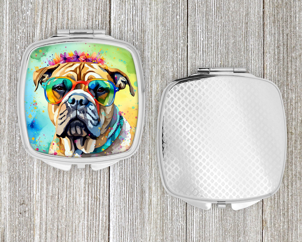 Bullmastiff Hippie Dawg Compact Mirror Decorative Travel Makeup Mirror for Women Girls Gifts Pocket Makeup Mirror Folding Handheld