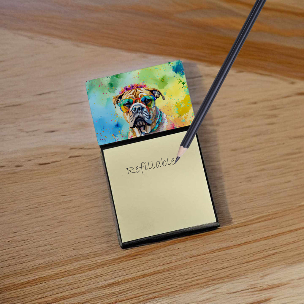 Bullmastiff Hippie Dawg Watercolor Sticky Note Holder Refillable Dispenser Desk Accessory 3x3 Pad Gift