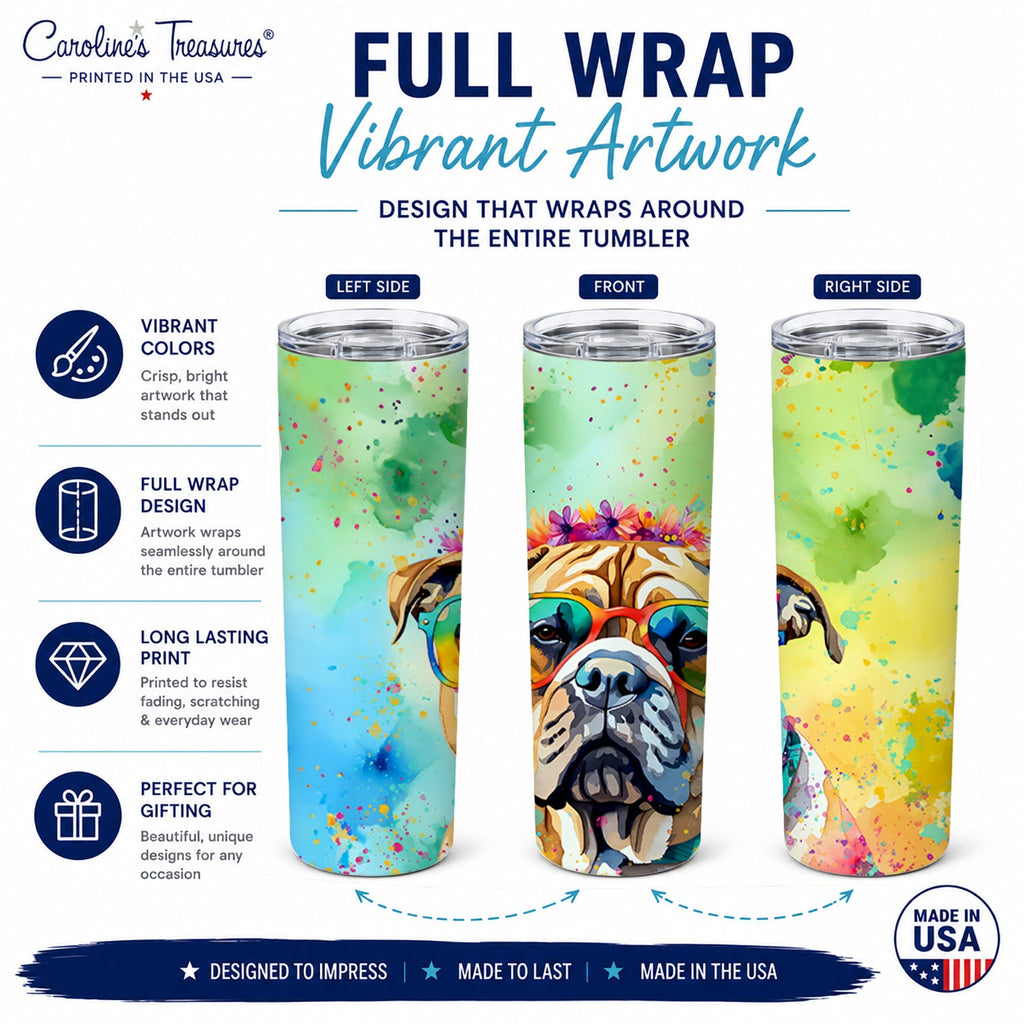 Bullmastiff Hippie Dawg Stainless Steel Skinny Tumbler 20 oz Vacuum Double Walled Reusable Insulated Travel Cup
