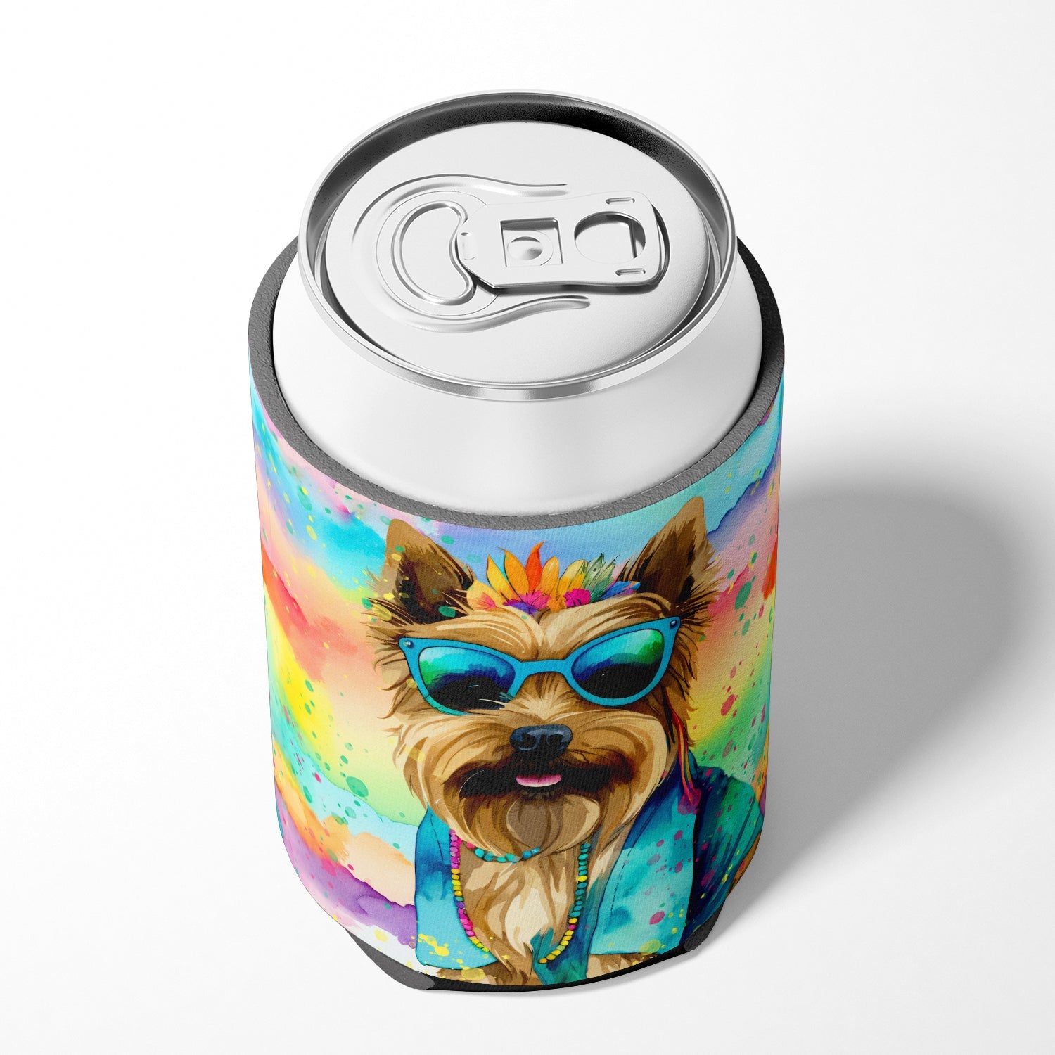 Cairn Terrier Hippie Dawg Can or Bottle Hugger Cooler Sleeve for Standard 12 oz Cans, Insulated Foam Beer & Soda Can Hugger Reusable
