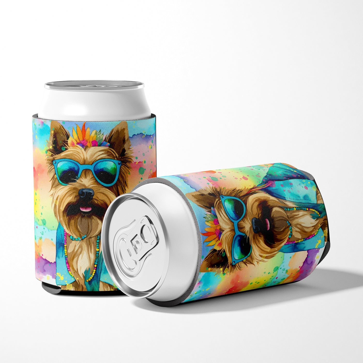 Cairn Terrier Hippie Dawg Can or Bottle Hugger Cooler Sleeve for Standard 12 oz Cans, Insulated Foam Beer & Soda Can Hugger Reusable