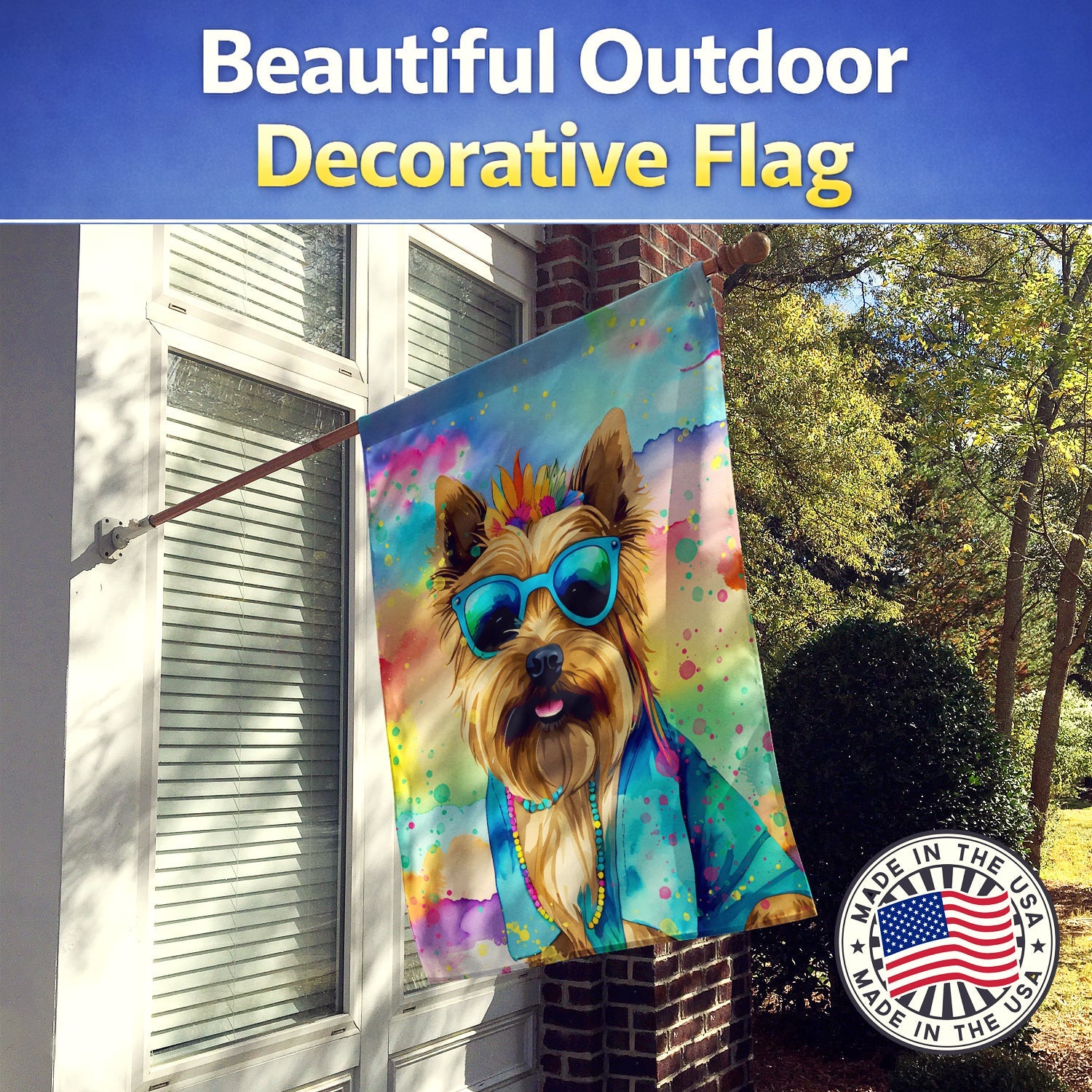 Cairn Terrier Hippie Dawg House Flag 28x40 Porch Sleeve Pole Decorative Outside Yard Banner Artwork Wall Hanging, Polyester