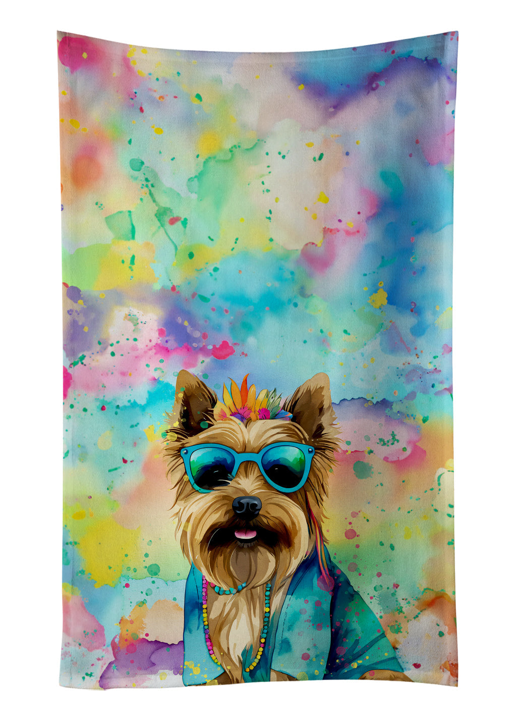 Cairn Terrier Hippie Dawg Kitchen Towel Velour Plush Front and Cotton Loop Back Machine Washable
