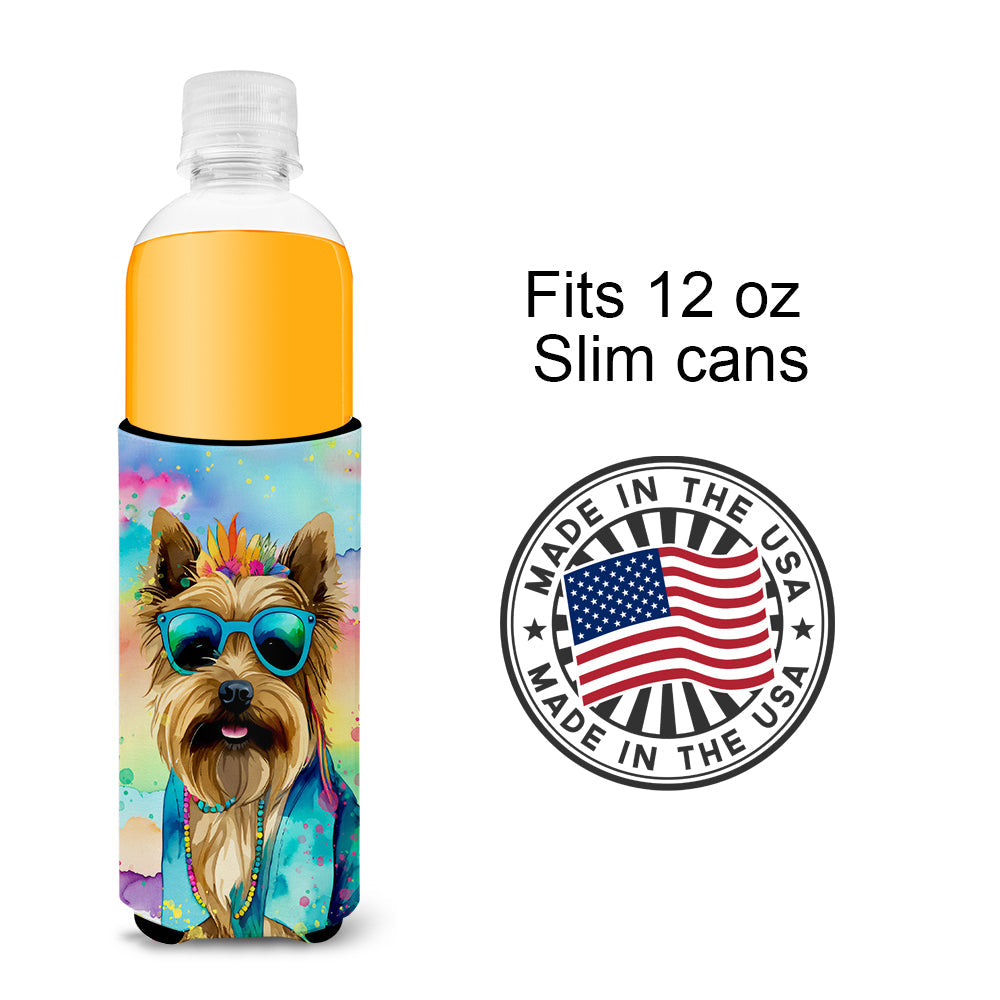 Cairn Terrier Hippie Dawg Slim Can Hugger , Insulated Foam Hugger for 12 oz Slim Cans, Beer Bottles & Water Bottles, Printed in USA