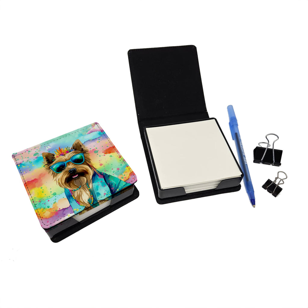 Cairn Terrier Hippie Dawg PU Leather Note Paper Holder with Artist-Designed Cover, Desk Accessory, Office Gift